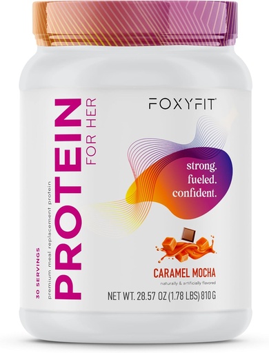 [BRSWGGIQOECAAD3O] Foxy Fit Protein untuk-nya, Caramel Mocha Whey Protein Powder dengan CLA dan Biotin untuk Sehat Glow (1.85 pon)
