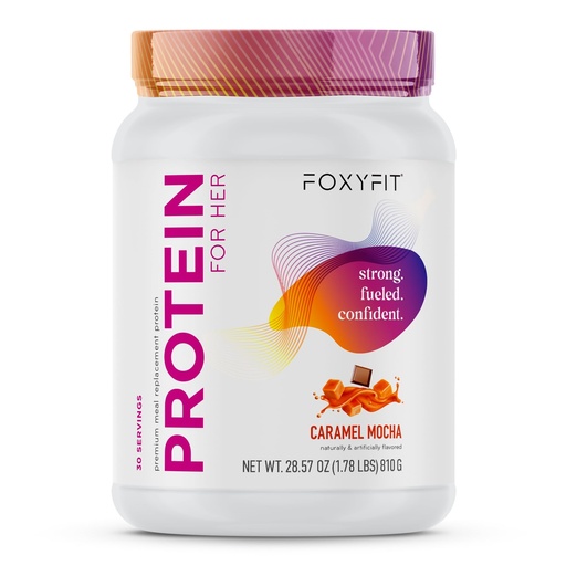 [BRSWGGIQOECAAD3O] FoxyFit Protein for Her, Caramel Mocha Whey Protein Powder with CLA and Biotin for a Healthy Glow (1.85 lbs)