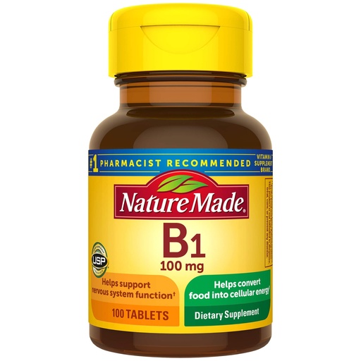 [BRSWKYQ3CEOQGDQ7] Nature Made Vitamin B1 100mg Tablets, 100 Tablets | Thiamine B1 Supplement for Energy Metabolism Support, Helps Support a Healthy Brain and Nervous System, 100 Day Supply