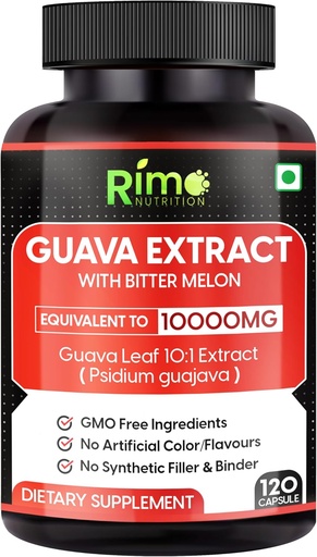[BRSRAGIBCFYBACAZ] Guava Leaf Extract with Bitter Melon 120 Veg Capsules 1000 mg Per Serving (120 Capsules, Guava)