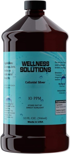 [BRSWYYYNPIMGA3AZ] Colloidal Silver - Wellness Solutions - Vegan - Gluten Free 32 fl. oz
