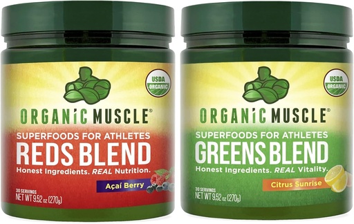 [BRSW2GA7OIPRADL5] Organic Muscle Vegan Greens and Reds Superfood Powder - USDA Organic & Plant Based Red Juice & Green Juice Powder Bundle for Energy, Focus, Digestion & Immune System - Non GMO 30 Serve
