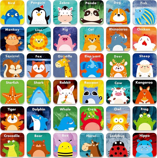 [BRSWYZ36O4ARMF3L] Hebayy 36 Pair Animals Matching Game Cartoon Flash Cards Erasable(72 PCs, Each Measures 2” X 2”)
