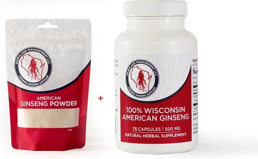 [BRSRAGIYOIIWOYLU] Dairyland American Ginseng Powder 4 oz and Capsules 75 ct Pack of Wisconsin Ginseng – Direct from Farmer to Consumer 西洋参
