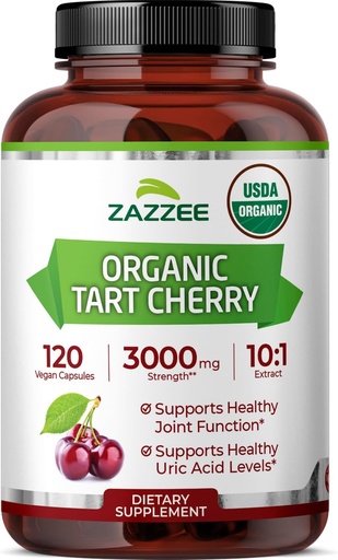 [BRSWGBAOCAJRE3Q4] Zazzee USDA Organic Tart Cherry 10:1 Extract, 3000 mg Strength, 120 Vegan Capsules, 4 Month Supply, Standardized, Concentrated 10X Extract, 100% Vegetarian, Certified Organic, All-Natural and Non-GMO