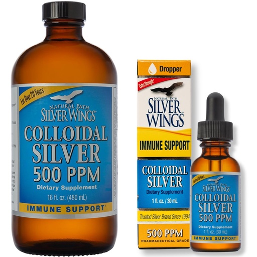 [BRSWG2QZBUMRUAAU] Natural Path Silver Wings Supplement - Liquid Colloidal Silver 500 ppm 1 oz and 16 oz Bottles