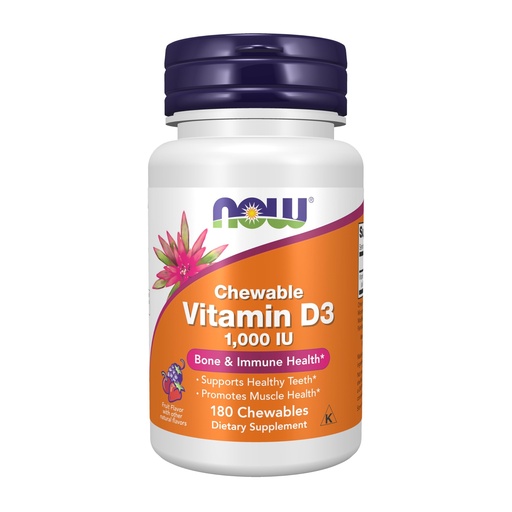 [BRSWIYIGCBYAI3LO] NOW Foods Supplements, Vitamin D-3 1,000 IU, Natural Fruit Flavor, Structural Support*, 180 Chewables