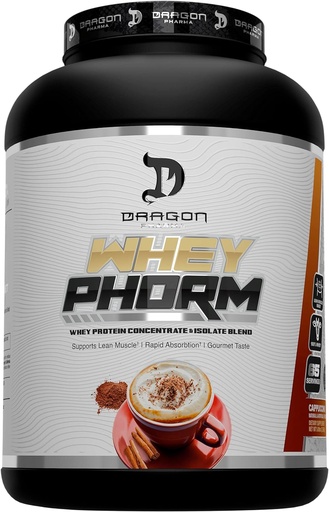 [BRSRMAL6OFYGGDIV] DRAGON PHARMA Whey Protein Blend, Fast Absorption, Gluten Free, 100% Whey Protein, WheyPhorm, Maximize Recovery, Great Tasting, 25 Grams of Protein (65 Servings, Cappuccino)