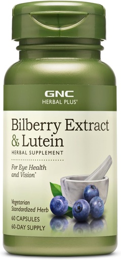 [BRSWIHYOPMNGA3IV] GNC Herbal Plus Bilberry Extract and Lutein Supplement, Vegetarian, Supports Eye and Vision Health, 60 Servings