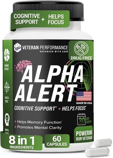 [BRSROGIQOR6QIFLP] Alpha Alert - Weteran owned Brain Supplements for Memory and Focus - Third- Party Tested, Dairy & gluten- Free Nootropic Memory Supplements - 60 Veggie kapsułki