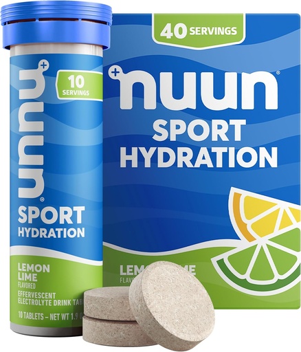 [BRSWK2QHDEBRO3Q5] Nuun Sport Electrolyte Tablets with Magnesium, Calcium, Potassium, Chloride & Sodium, Gluten Free & Vegan, Lemon Lime, 4 Pack (40 Servings Total)