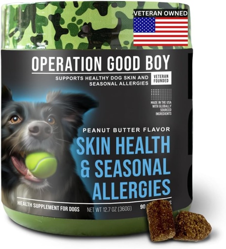 [BRSROGIHCAGRGHT4] O.G.B. Operation Good Boy - SRE: Skin/Coat/Allergy Supplement for Pets - 90 Count Soft Chews - 12.7 oz - Made Natural Ingredients - Veteran Owned