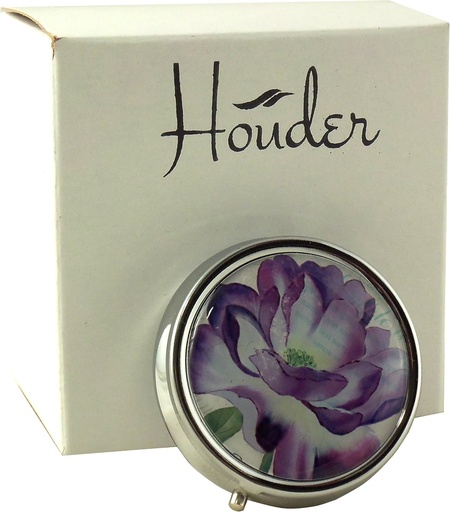 [BRSWKEAKAYHWCCDK] Designer Pill Box by Houder - Decorative Pill Case with Gift Box - Carry Your Meds in Style (Purple Flower)