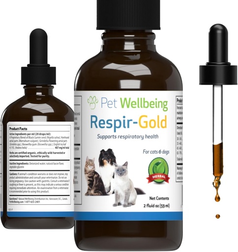 [BRSWYAYNCIPAMYD3] Pet Wellbeing Related -Gold for Cats - Podporuje zdravé dýchání, Open Airways, Respirační podpora, Black Cumin, Horehound, Grindelia - Veterinarian- Related Herbal dodatek 2 fl oz (59 ml)