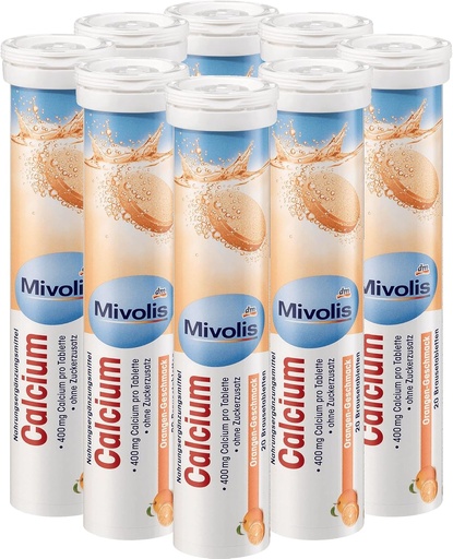 [BRSW22QPBENW2CYZ] Mivolis Calcium effervescent Tablets - Dietary Supplements 8 Tubes x 20 pcs | Germany