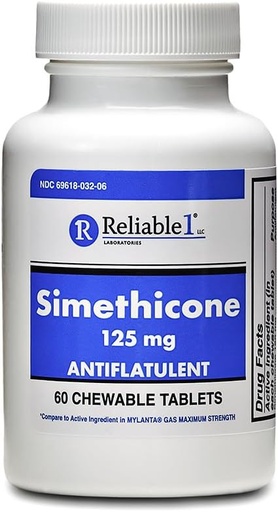 [BRSWKGY4AEABAEY5] Reliable-1 Laboratories Simethicone 125 מ"ג גז גלולות תוספת כוח Bloating גז גלולות | Anti Flatulence, Rapid Gas Relief for Adults