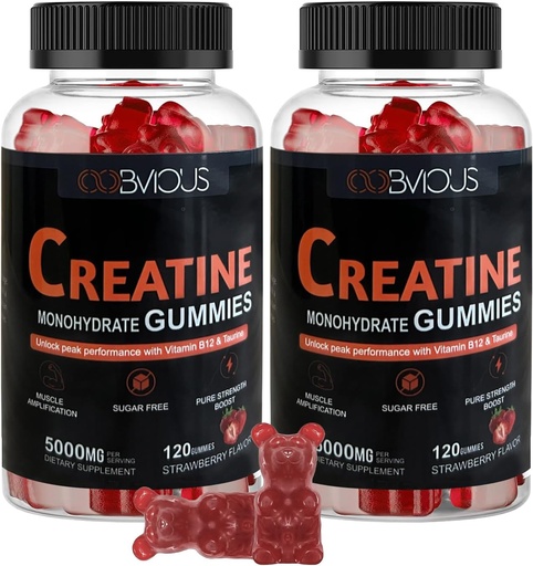 [BRSROBQBOYFG2CTU] Creatine Monohydrate Gummies 240 for Men & Women- 5g, Sugar-Free Pre-Workout Gummy W/L-Taurine, Betaine Anhydrous, Alpha GPC, Vitamin B12, Chewable Gummies for Muscle Strength & Energy Boost (2 Pack)