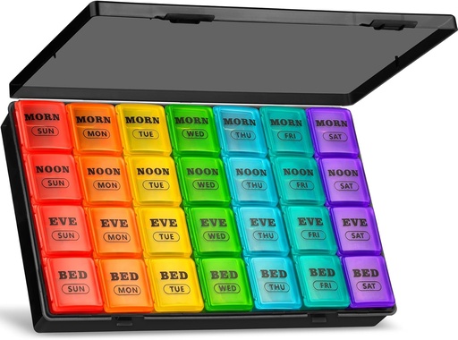 [BRSROFQ6BUMBOG3V] XL Large Weekly Pill Organizer 4 Times a Day, 7-Day Pill Boxes and Organizer AM PM, Big Compartments Pill Case, Monthly Medication Organizer 28 Days Dispenser for Fish Oils