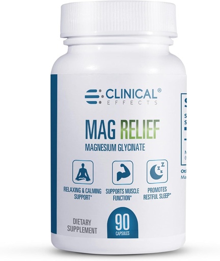 [BRSWYAYNBUPQOE3L] Clinical Effects Mag Relief Magnesium Supplement - 275mg Pure Magnesium Glycinate Capsules - 90 Magnesium Capsules - Quality Magnesium for Cramp Defense, Bone, Muscle and Nerve Support - USA Made