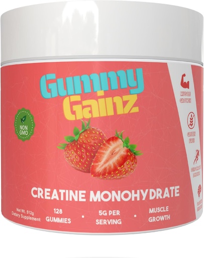 [BRSRABQDB4FAECYV] Creatine Monohydrate Gummies Muscle Strength Builder Gain Faster Recovery 5000mg for Men & Women Boost Energy Pre-Workout Chewables Supplement 128ct (Regular, Strawberry)