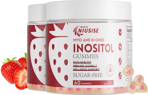 [BRSRAEA5AQHBEDQY] Inositol Gummies, Inositol dodatek s Myo- Inositol & D- Chiro Inositol + vitamin D3, Ideální 40: 1 poměr, s hořčík Glycinát 400mg, podporuje Pravidelný cyklus pro ženy, Vegan, 2 Pack