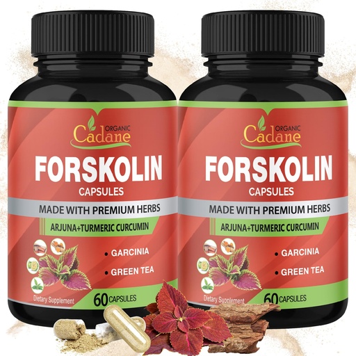 [BRSW2ZYCCQPBSELH] Cadane 2 Packs Forskolin Supplements Capsules & Turmeric, Arjuna, Garcinia Cambogia, Green Tea - Maximum Strength Coleus Forskohlii Extract - Support Immune System - 4 Months Supply
