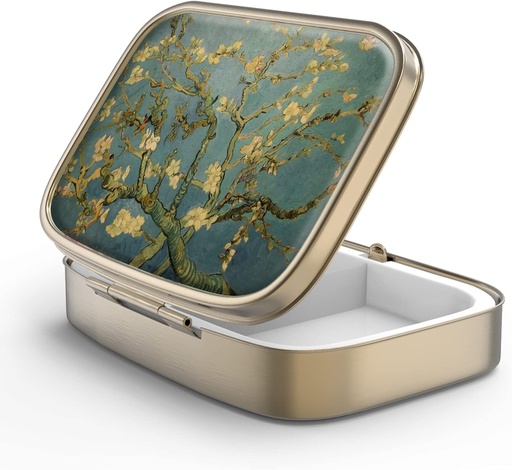 [BRSRMYYNBAARECDJ] Pill Case Pill Box with Mirror Retro 2 Compartment Small Pill Case for Purse or Pocket Bronze Rectangular Pill Box or Vitamins, Fish Oil, Supplements, Pill Containe Travel Gifts（Vangogh Art）