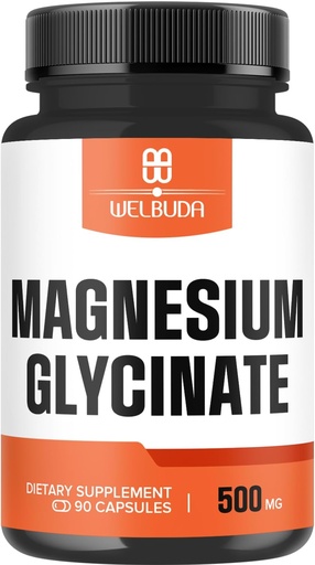 [BRSROFQOBABGYELU] Magnesium Glycinate Supplement with 20% Purified - 500mg for Brain Health, Bone Health, Energy Production, Comfortable Mood & Muscle - 90 Capsules - Providing 100mg Elemental Magnesium