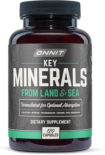 [BRSWECQNCUAQ43DK] Onnit Key Minerals: Kalsiyum, Magnezyum Molybdenum ve Iodine Supplement (120ct)