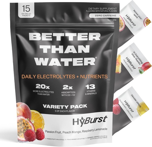 [BRSRAYYFBEFBGEIU] Elektrolyytti- ja vitamiinilisäjauhe, juomasekoitus B12, L-Theaniini, D3, K2, sinkki, magnesium, kalium, tuet Calm Focus & Energy, Variety Pack 1, 15