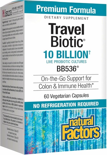 [BRSWKHYYOYAQYYL4] Natural Factors, TravelBiotic, Supports Colon and Immune Health, Shelf Stable Probiotic Supplement, 10 Billion CFU, Vegan, 60 Capsules (60 servings)