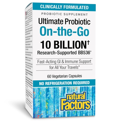 [BRSWKHYYOYAQYYL4] Natural Factors, TravelBiotic, Supports Colon and Immune Health, Shelf Stable Probiotic Supplement, 10 Billion CFU, Vegan, 60 Capsules (60 servings)