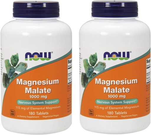 [BRSWIYYPOMNWEDD4] NOW Magnesium Malate 1000mg, 180 Tablets (Pack of 2)