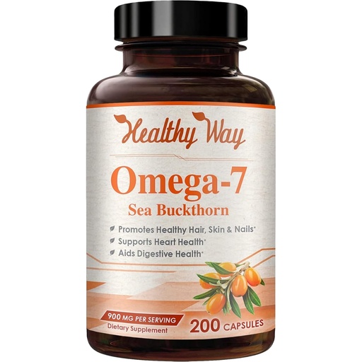[BRSWG2T2CF4B423L] Pure Omega 7 Fatty Acids 200 Capsules 900mg Natural Sea Buckthorn Oil, NON-GMO USA Made