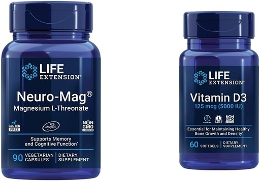 [BRSROFI7CMARY3T6] Life Extension Neuro-mag Magnesium L-threonaat en vitamine D3 supplement bundel voor hersenen, bot en immuungezondheid