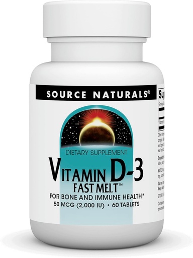 [BRSWICYPOF5GYE3U] Source Naturals Vitamin D-3 2000 iu Supports Bone & Immune Health - Black Cherry Peach Flavor - 60 Fast Melt Tablets