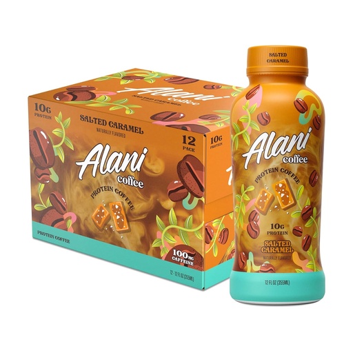 [BRSROZT5PJ5BAFDH] Alani Nu Protein Coffee SALTED CARAMEL | Ready To Drink Cold Brew with 10g of Protein | 100mg Caffeine | 90 Calories, Naturally Flavored | 12 Fl Oz Bottles | 12 Pack