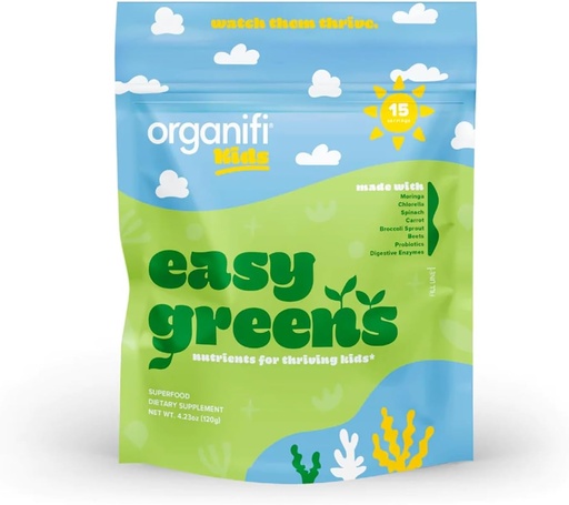 [BRSROCAZCMNGY3LH] Organifi Kids: Easy Greens - Probiotics for Kids Made with a Delicious Blend of Vegetables and Superfoods - Plant-Based, Vegan, and No Gluten, Dairy, or Soy, 15 Servings