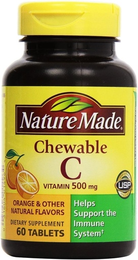 [BRSWIYALA4AB633M] Nature Made - Vitamin C 500 mg, 120 Chewable Tablets (Twin Pack 2 x 60)