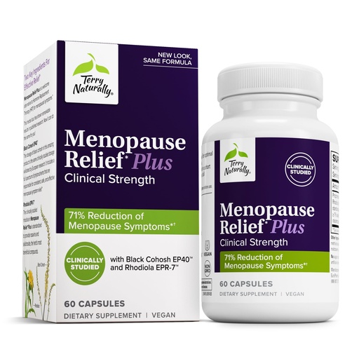 [BRSWGFACAEMQMC3H] Terry Naturally Menopause Relief Plus - Menopause Symptom Supplement - Supplement to Aid Against Occasional Tiredness & Night Sweats - Supplement with Rhodiola & Black Cohosh - 60 Capsules