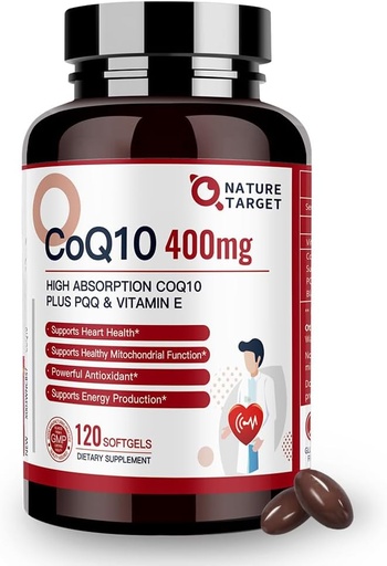 [BRSROEI2PMGRO2QV] NATURE TARGET CoQ10 400mg with PQQ, Vitamin E & Organic Olive Oil - High Absorption Coenzyme-Q10 with BioPerine - Antioxidant-for-Heart-Health and Energy Production, 120 Servings