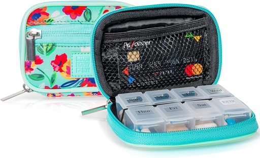 [BRSRAGAKB4IBU3DG] Made Easy Kit Pill Case for Everyday and Travel - 7-Day Weekly Medicīna Papildinājums Vitamīnu organizētājs Kārtotājs Tracker - Neoprene Maiss ar kabatām - Kompakts Portatīvie 8 Iedalījumi (Teal)
