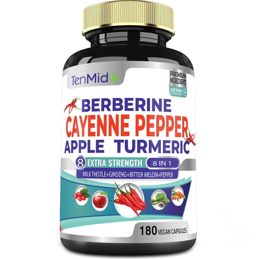 [BRSROGT5CMHAIAA3] Cayenne Pepper Supplements Extract Capsules, 180 Capsules & Berberine, Apple, Turmeric Curcumin, Bitter Melon, Ginseng, Milk Thistle | Supports Heart Health, Promotes Digestive Function