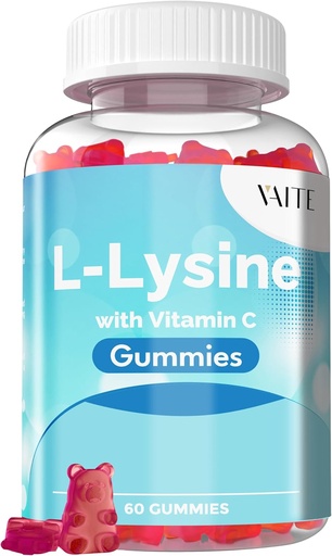 [BRSRA234DJ7RM2DB] VAITE L-Lysine 800mg Gummies with Vitamin C - Skin, Lip & Cold Sore* Support for Women - Lysine for Adults, Supports Tissue Health & Immune System, Amino Acid & Complex Supplements, 60 Vegan Chewable
