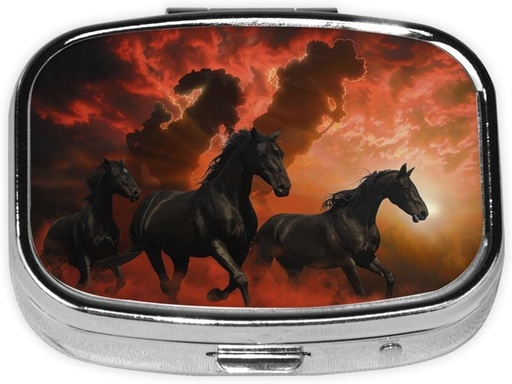 [BRSRAH34CJ4A4HY7] Black Horses Red Glowing Clouds Impreso Square Pill Organizer con 2 Compartments, Portable Mini Pill Box Pill Case for Medicine, Vitamina, Fish Oil, Supplements