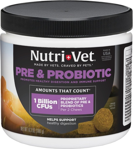 [BRSWKGY4DIHRMCL4] Nutri-Vet Pre & Probiotics for Dogs, Digestive Support, Upset Stomach, Puppy Probiotic, Pet Vitamins and Supplements, Dog Probiotics, Liver & Cheese Flavor, 120 Soft Chews