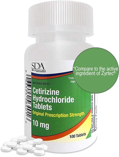 [BRSWGC33AB6RQFDF] SDA Laboratories All Day 24-Hour Allergy Medicine 100 Count Antihistamine for Allergies, Pollen, Hay Fever, Dry, Itchy Eyes | Cetirizine HCl 10mg Tablets