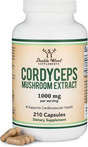 [BRSWY2TQDENG2CTZ] Cordyceps Capsules (Cordyceps Sinensis Mushroom Extract) 210 Telling, 3,5 maand Levering, 1.000MG (7% Polysacchariden met Alpha en Beta Gluconen) Totale en Veroudering Ondersteuning door Dubbel Hout