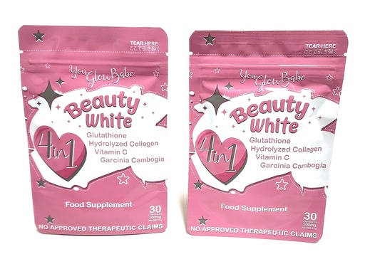 [BRSROZYBCMCQYG3F] Beauty White 4 in 1 Glutathione Food Supplement, Size 15gram Each (Pack of 2) 30 x 2-60 Capsules