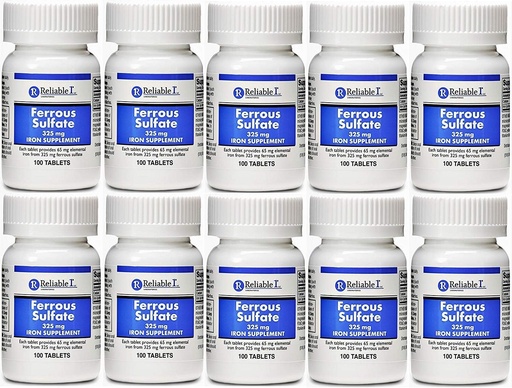 [BRSWECQCOUMBUCIY] Ferulus Sulfate เหล็ก 325 mg ทั่วไปสําหรับ Feosol 100 tables Pack of 10